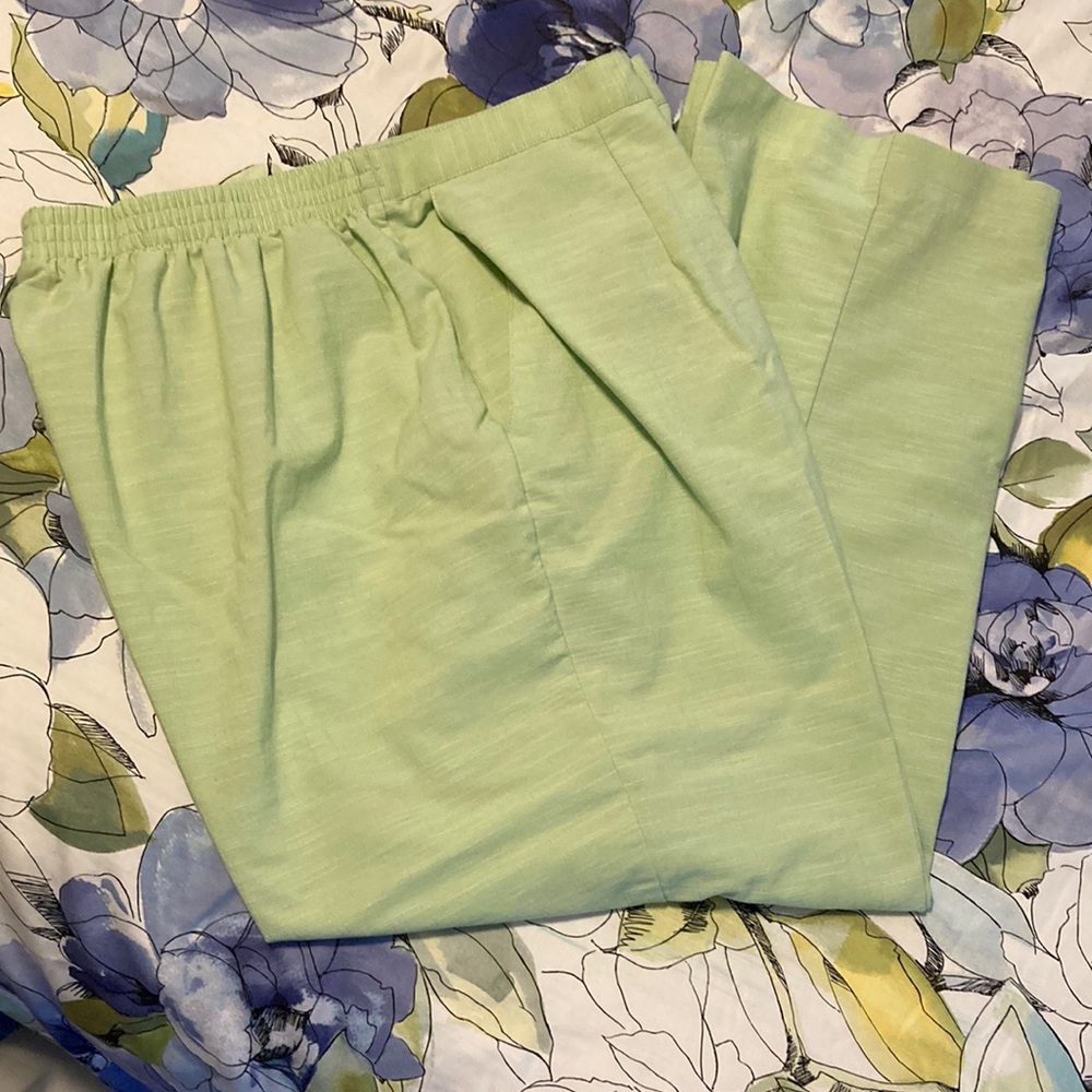 Alfred Dunner linen look, light green pants, two front pockets